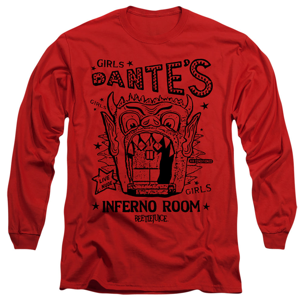 AN OFFCIALLY LICENSED BEETLEJUICE DANTES INFERNO ROOM MEN'S LONG SLEEVE T-SHIRT RED