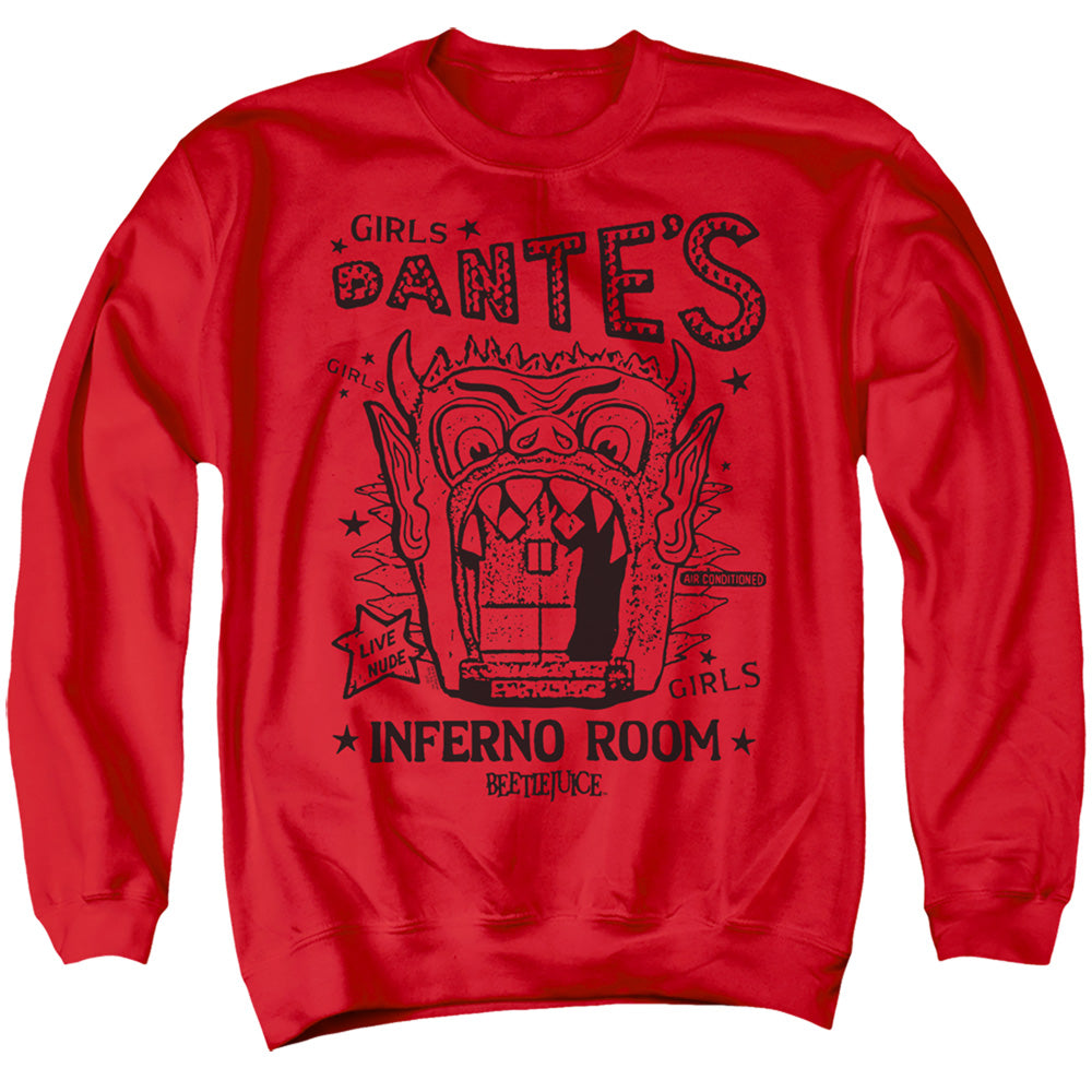 AN OFFCIALLY LICENSED BEETLEJUICE DANTES INFERNO ROOM ADULT UNISEX CREWNECK SWEATSHIRT RED