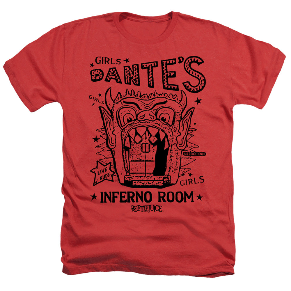 AN OFFCIALLY LICENSED BEETLEJUICE DANTES INFERNO ROOM MEN'S HEATHER T-SHIRT RED