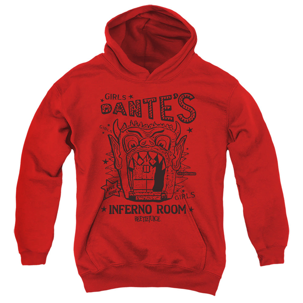AN OFFCIALLY LICENSED BEETLEJUICE DANTES INFERNO ROOM YOUTH HOODIE RED