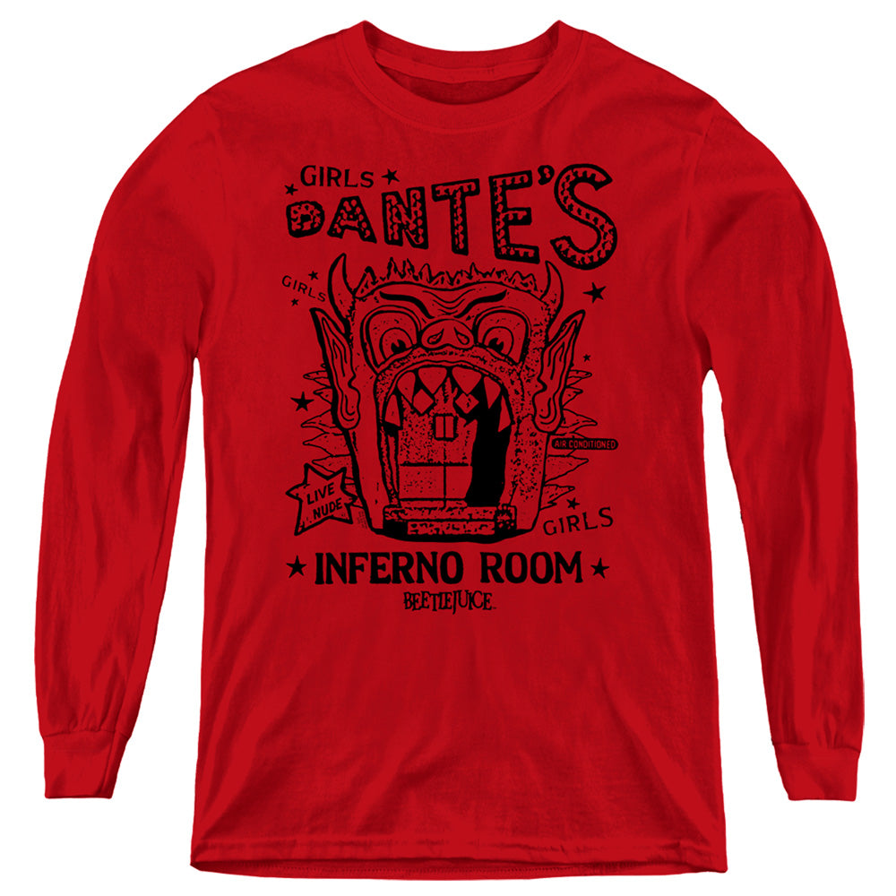 AN OFFCIALLY LICENSED BEETLEJUICE DANTES INFERNO ROOM YOUTH LONG SLEEVE T-SHIRT RED