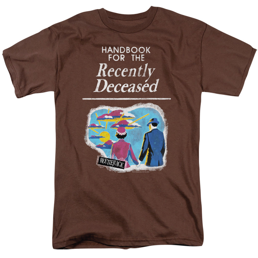 AN OFFCIALLY LICENSED BEETLEJUICE THE HANDBOOK MEN'S REGULAR FIT T-SHIRT COFFEE