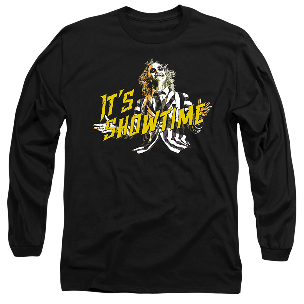 AN OFFCIALLY LICENSED BEETLEJUICE SHOWTIME MEN'S LONG SLEEVE T-SHIRT BLACK