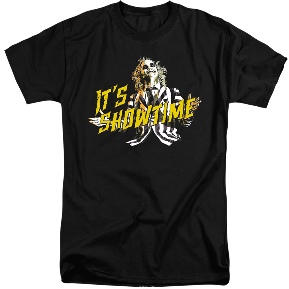 AN OFFCIALLY LICENSED BEETLEJUICE SHOWTIME MEN'S TALL FIT T-SHIRT BLACK