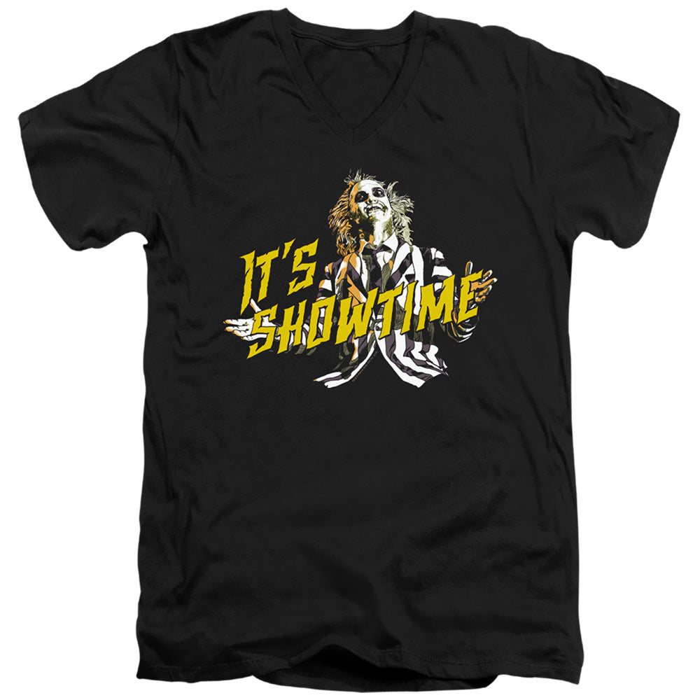AN OFFCIALLY LICENSED BEETLEJUICE SHOWTIME MEN'S V-NECK T-SHIRT BLACK