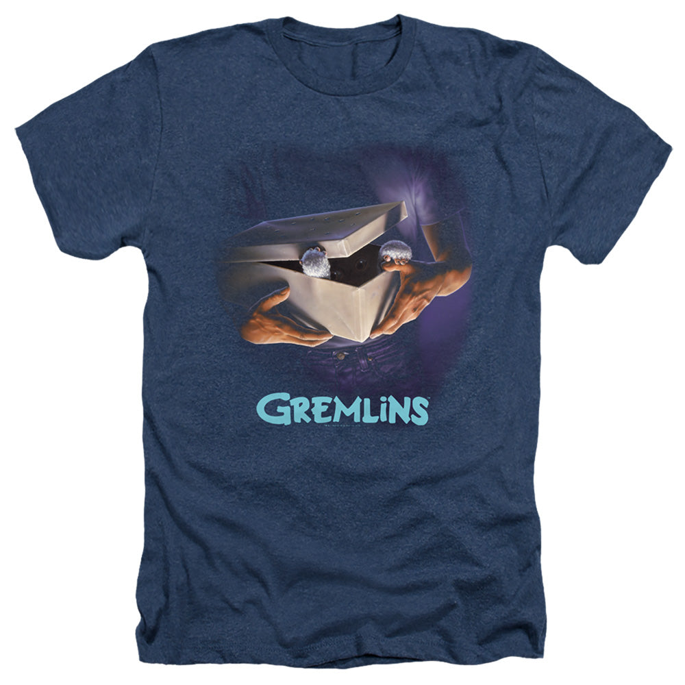 AN OFFCIALLY LICENSED GREMLINS ORIGINAL POSTER MEN'S HEATHER T-SHIRT NAVY