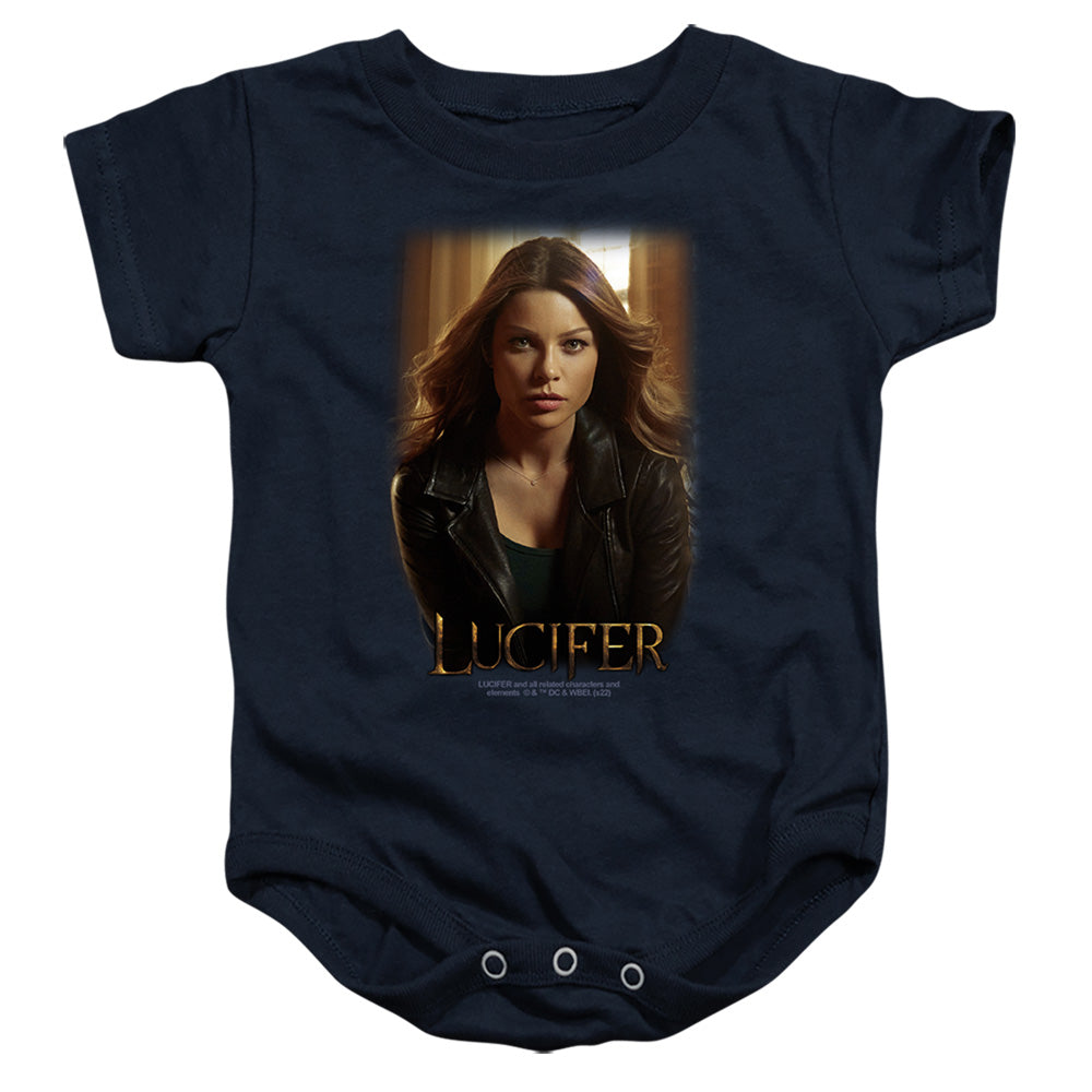 AN OFFCIALLY LICENSED LUCIFER LUCIFER THE DETECTIVE BABY BODYSUIT NAVY