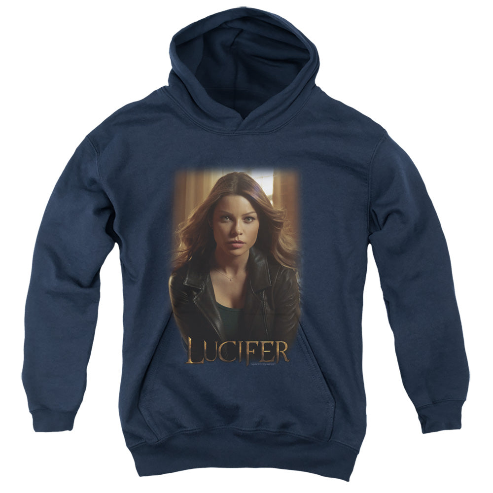 AN OFFCIALLY LICENSED LUCIFER LUCIFER THE DETECTIVE YOUTH HOODIE NAVY