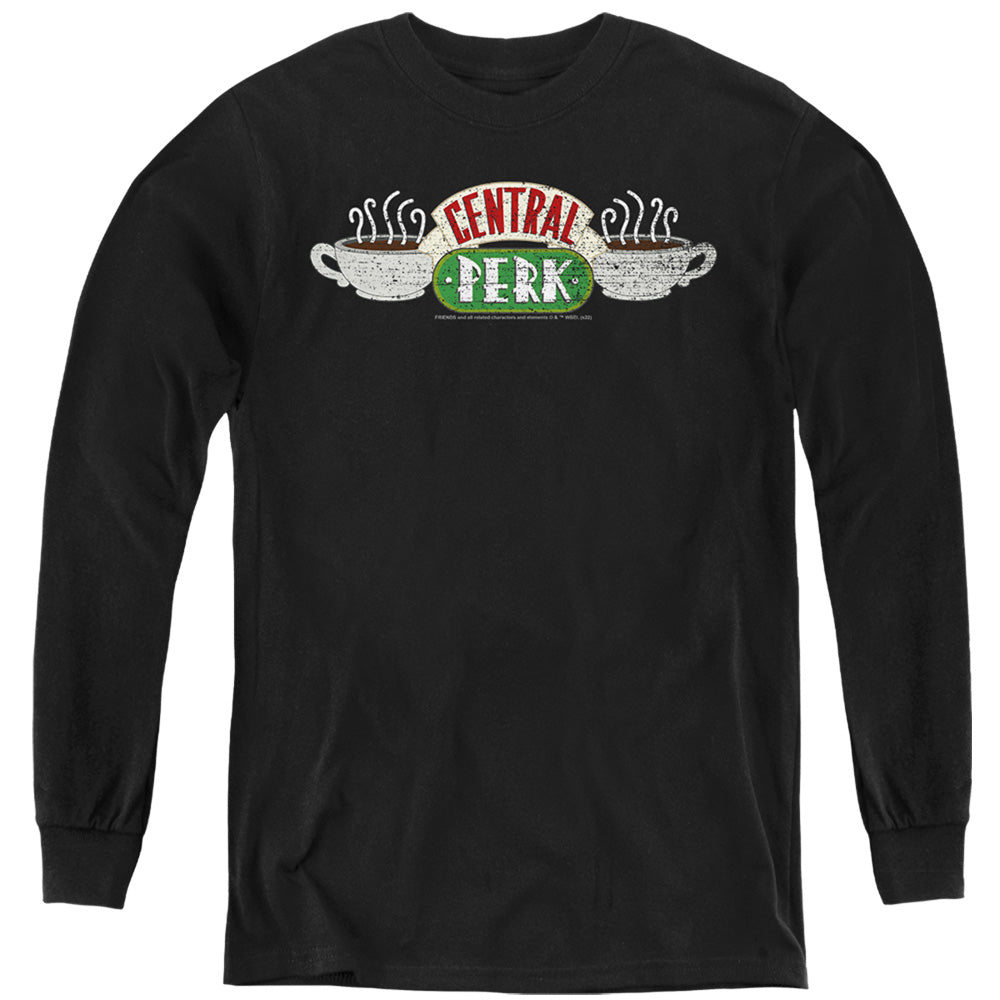 AN OFFCIALLY LICENSED FRIENDS CENTRAL PERK 1 YOUTH LONG SLEEVE T-SHIRT BLACK