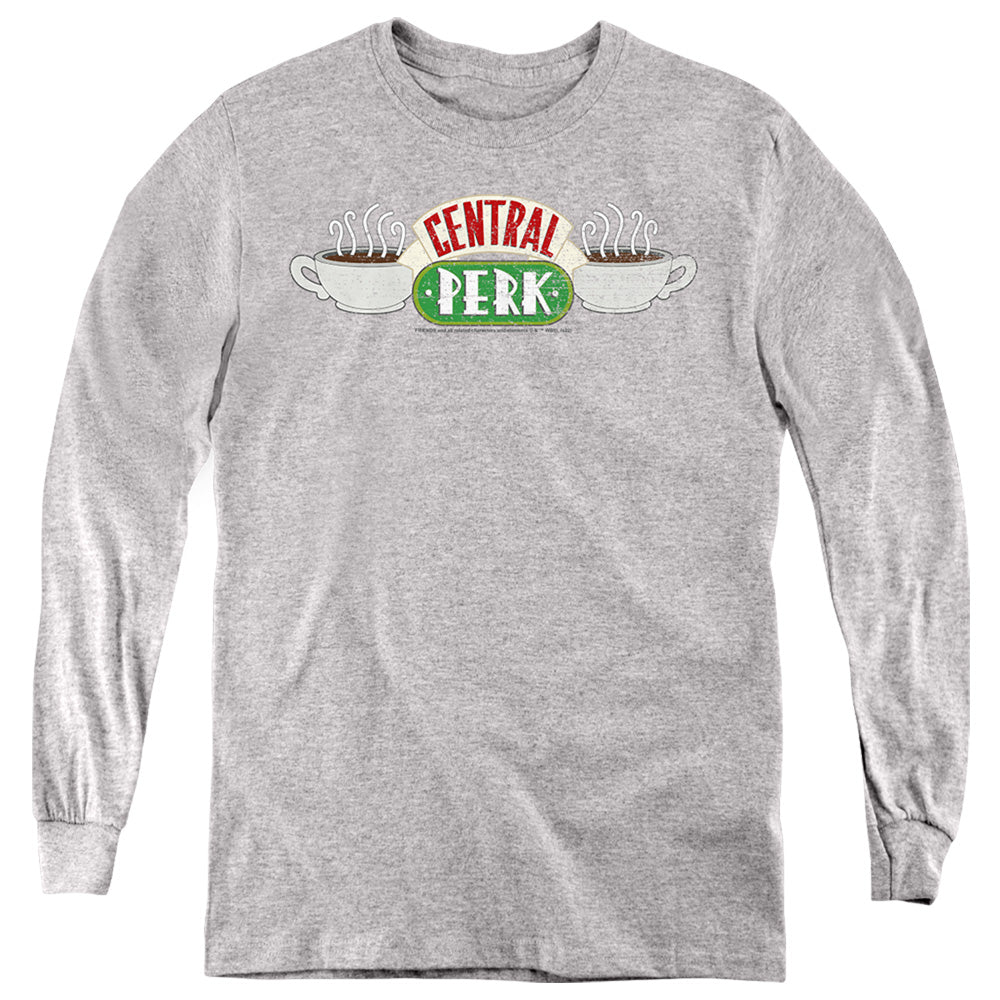 AN OFFCIALLY LICENSED FRIENDS CENTRAL PERK 2 YOUTH LONG SLEEVE T-SHIRT ATHLETIC HEATHER