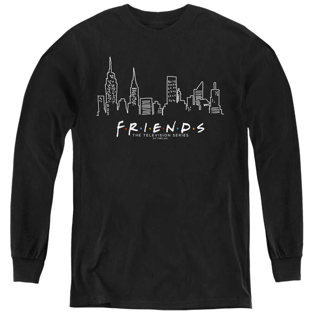 AN OFFCIALLY LICENSED FRIENDS LIGHT BLUELINE YOUTH LONG SLEEVE T-SHIRT BLACK
