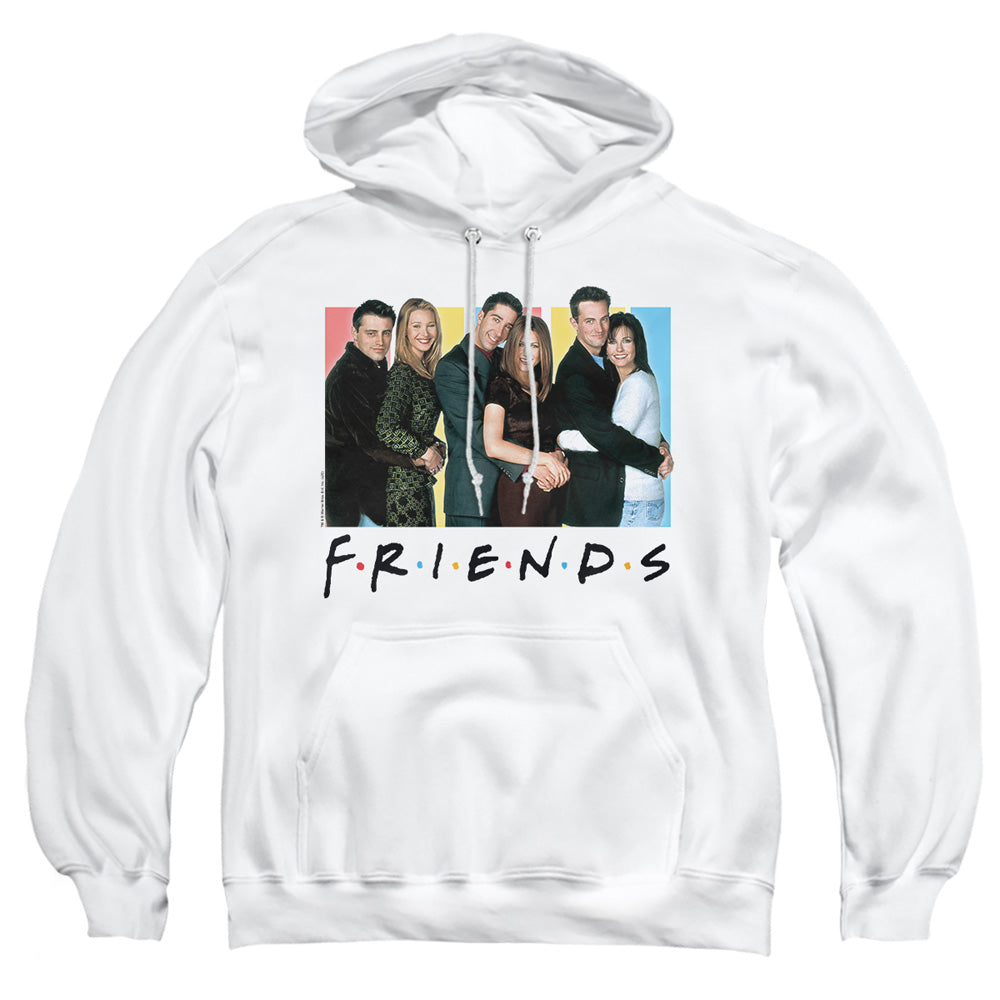 AN OFFCIALLY LICENSED FRIENDS CAST LOGO ADULT UNISEX PULLOVER HOODIE WHITE