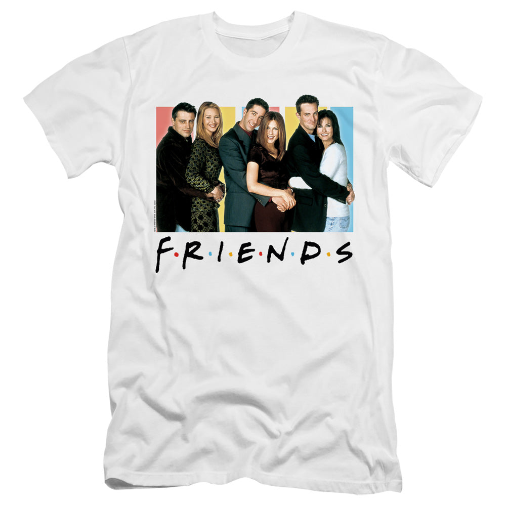AN OFFCIALLY LICENSED FRIENDS CAST LOGO MEN'S PREMIUM SLIM FIT T-SHIRT WHITE