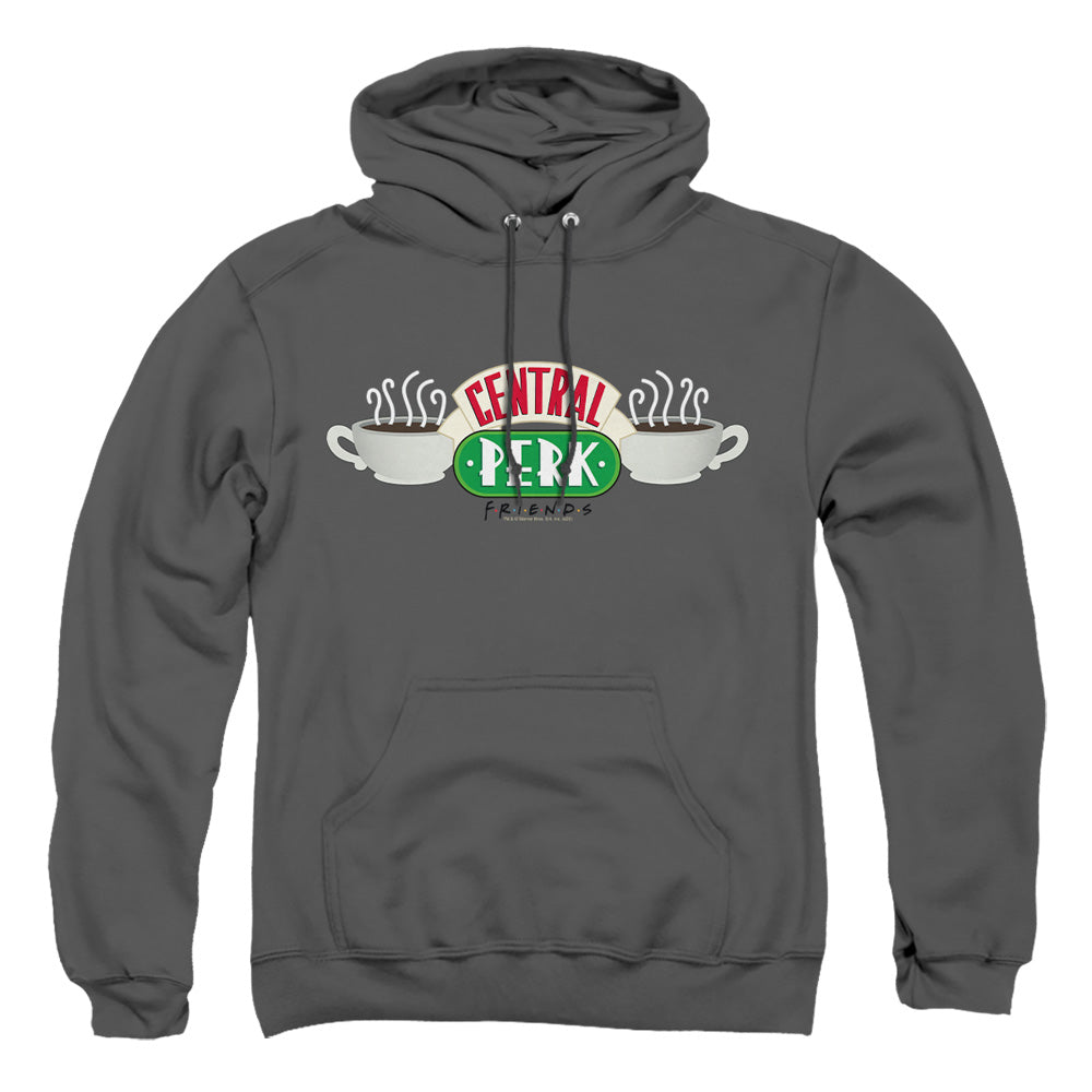 AN OFFCIALLY LICENSED FRIENDS CENTRAL PERK LOGO ADULT UNISEX PULLOVER HOODIE CHARCOAL