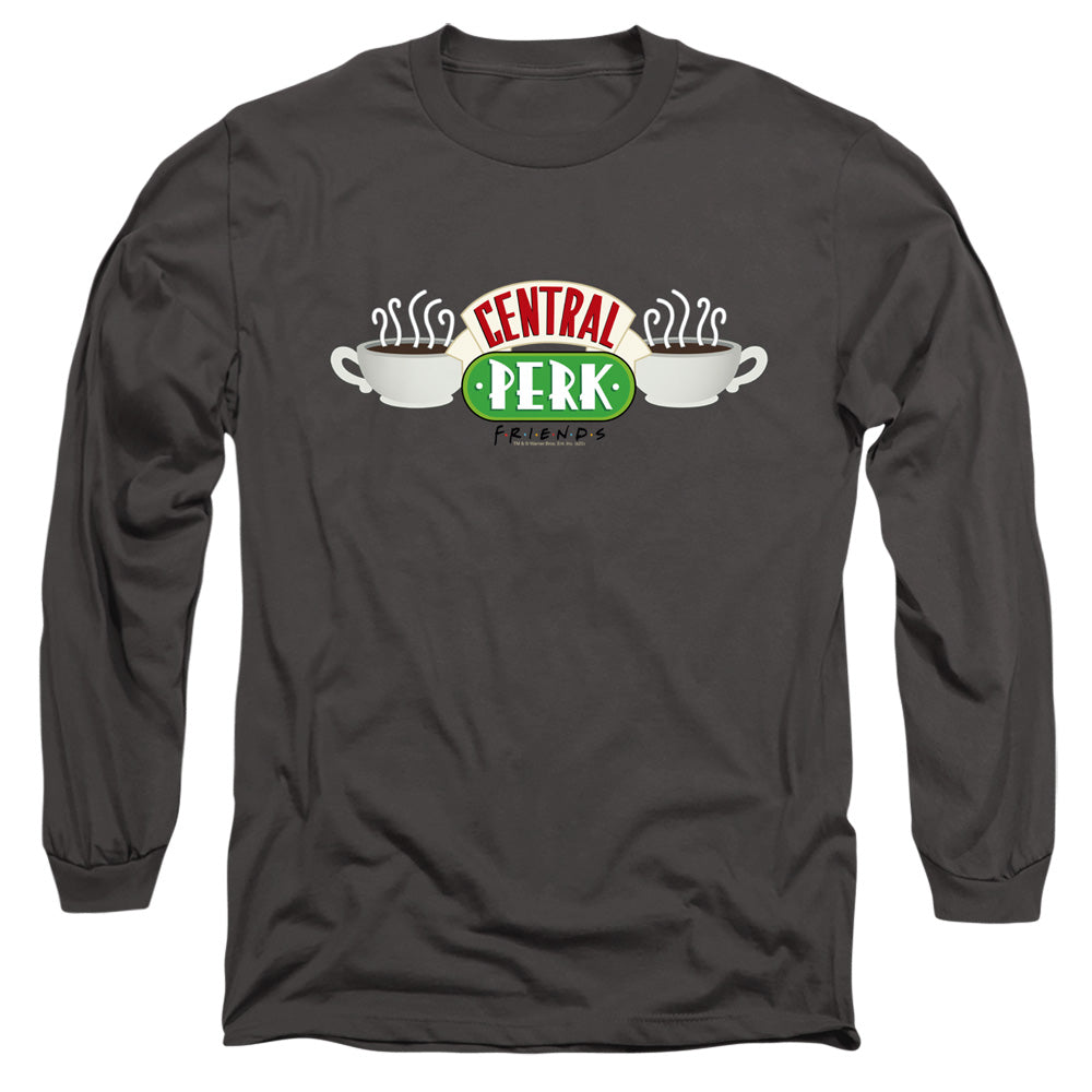 AN OFFCIALLY LICENSED FRIENDS CENTRAL PERK LOGO MEN'S LONG SLEEVE T-SHIRT CHARCOAL