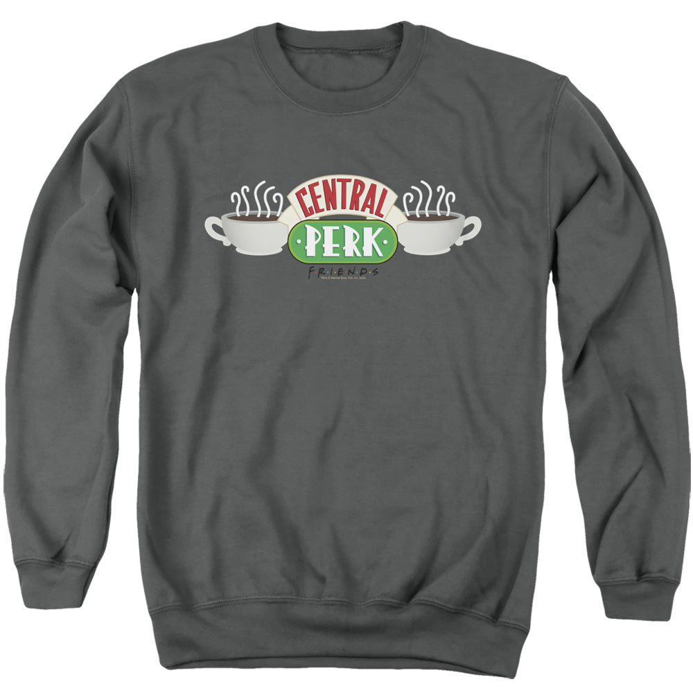 AN OFFCIALLY LICENSED FRIENDS CENTRAL PERK LOGO ADULT UNISEX CREWNECK SWEATSHIRT CHARCOAL