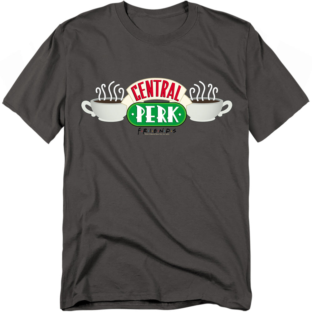 AN OFFCIALLY LICENSED FRIENDS CENTRAL PERK LOGO MEN'S REGULAR FIT T-SHIRT CHARCOAL