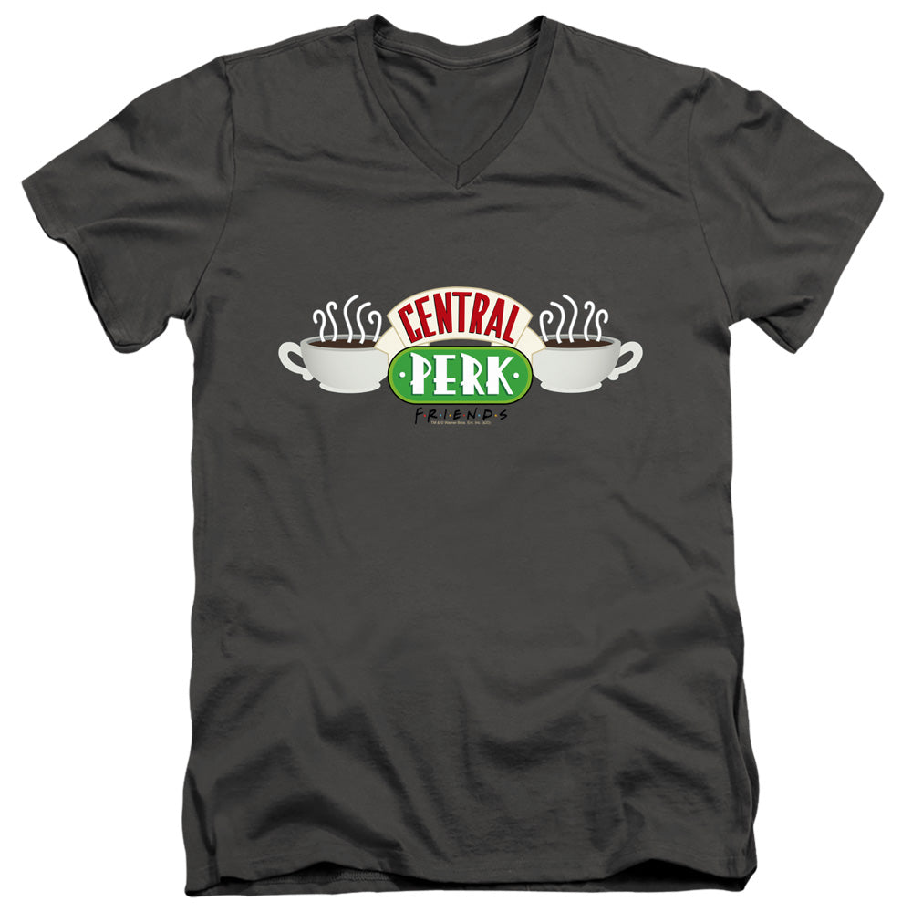 AN OFFCIALLY LICENSED FRIENDS CENTRAL PERK LOGO MEN'S V-NECK T-SHIRT CHARCOAL