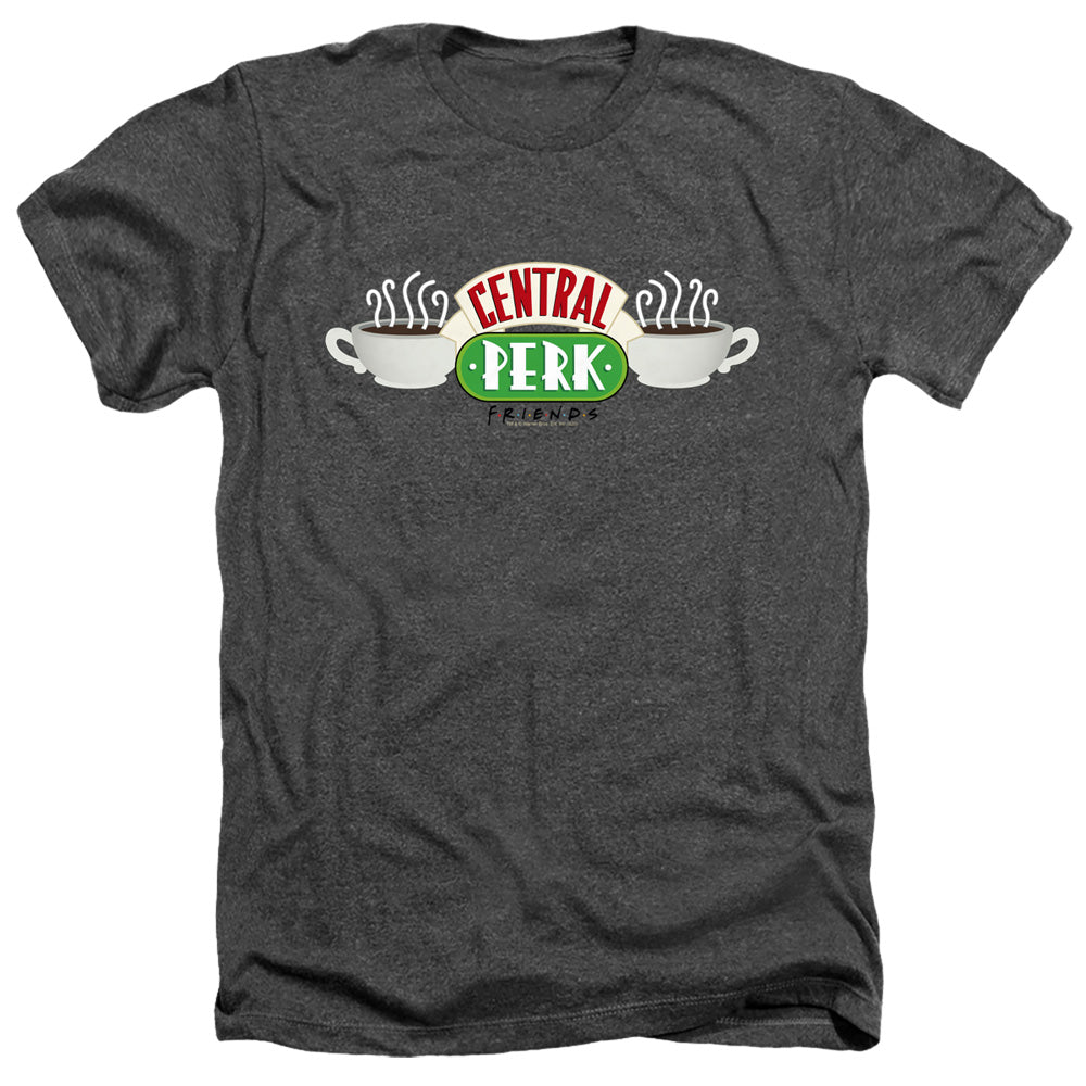 AN OFFCIALLY LICENSED FRIENDS CENTRAL PERK LOGO MEN'S HEATHER T-SHIRT CHARCOAL