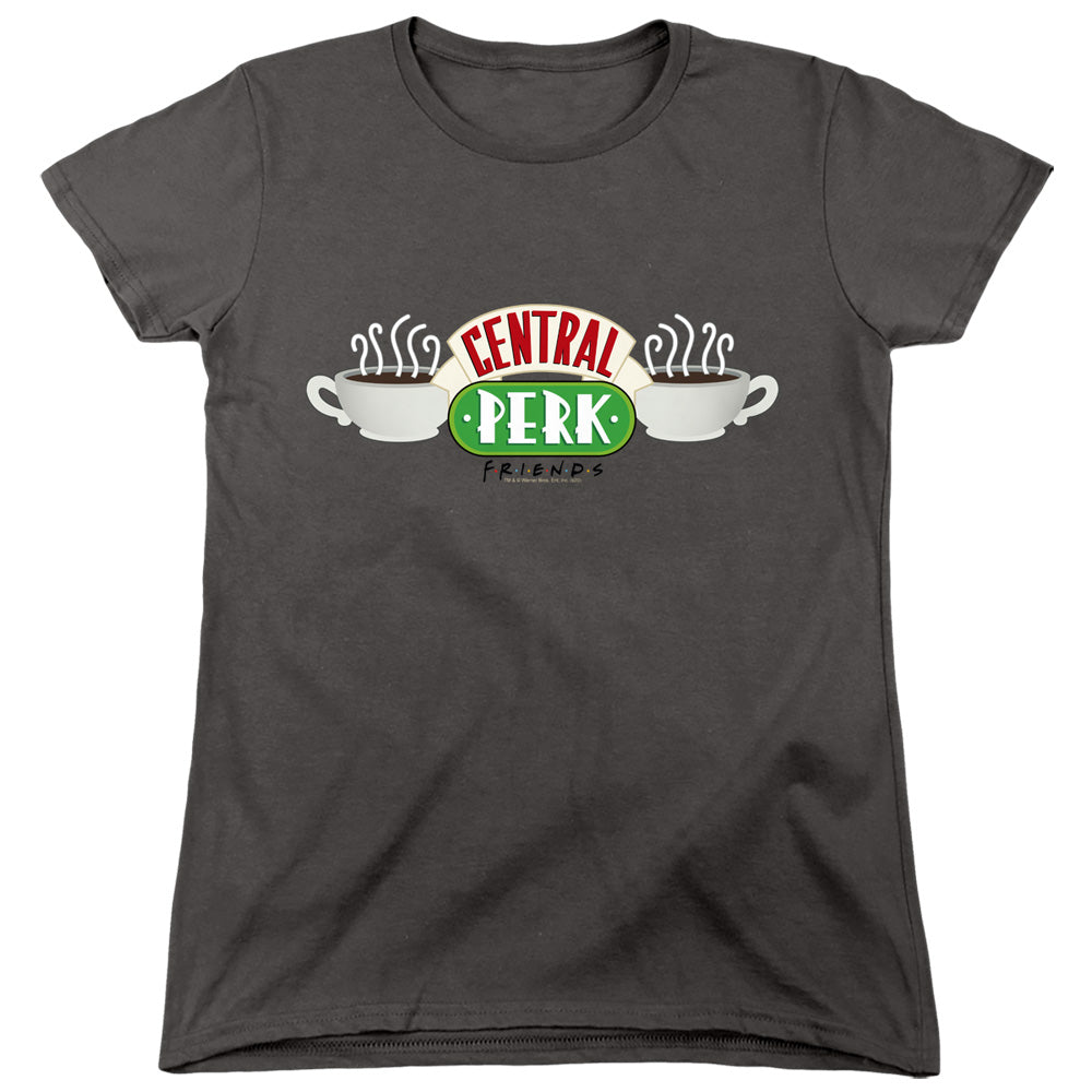 AN OFFCIALLY LICENSED FRIENDS CENTRAL PERK LOGO WOMEN'S REGULAR FIT T-SHIRT CHARCOAL