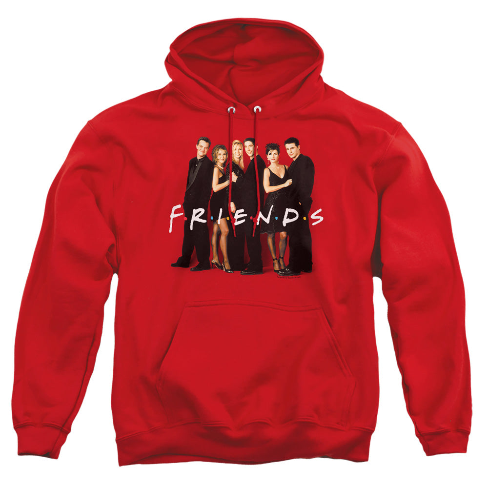 AN OFFCIALLY LICENSED FRIENDS CAST IN BLACK ADULT UNISEX PULLOVER HOODIE RED