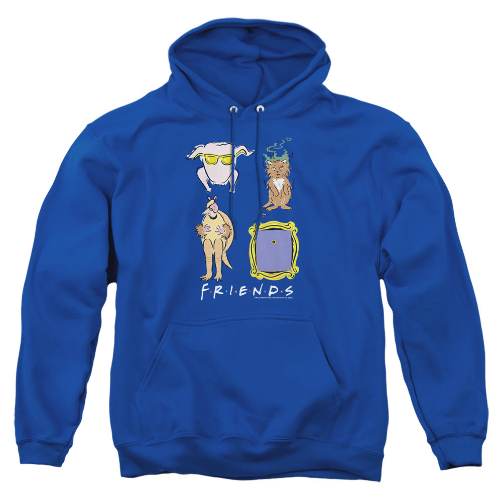 AN OFFCIALLY LICENSED FRIENDS SYBMOLS ADULT UNISEX PULLOVER HOODIE ROYAL