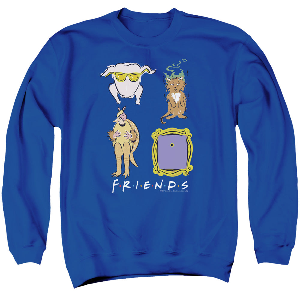 AN OFFCIALLY LICENSED FRIENDS SYBMOLS ADULT UNISEX CREWNECK SWEATSHIRT ROYAL