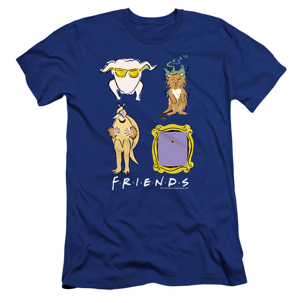 AN OFFCIALLY LICENSED FRIENDS SYBMOLS MEN'S PREMIUM SLIM FIT T-SHIRT ROYAL