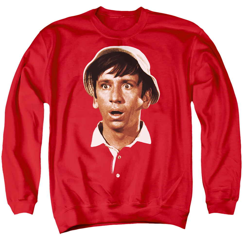 AN OFFCIALLY LICENSED GILLIGANS ISLAND GILLIGANS HEAD ADULT UNISEX CREWNECK SWEATSHIRT RED
