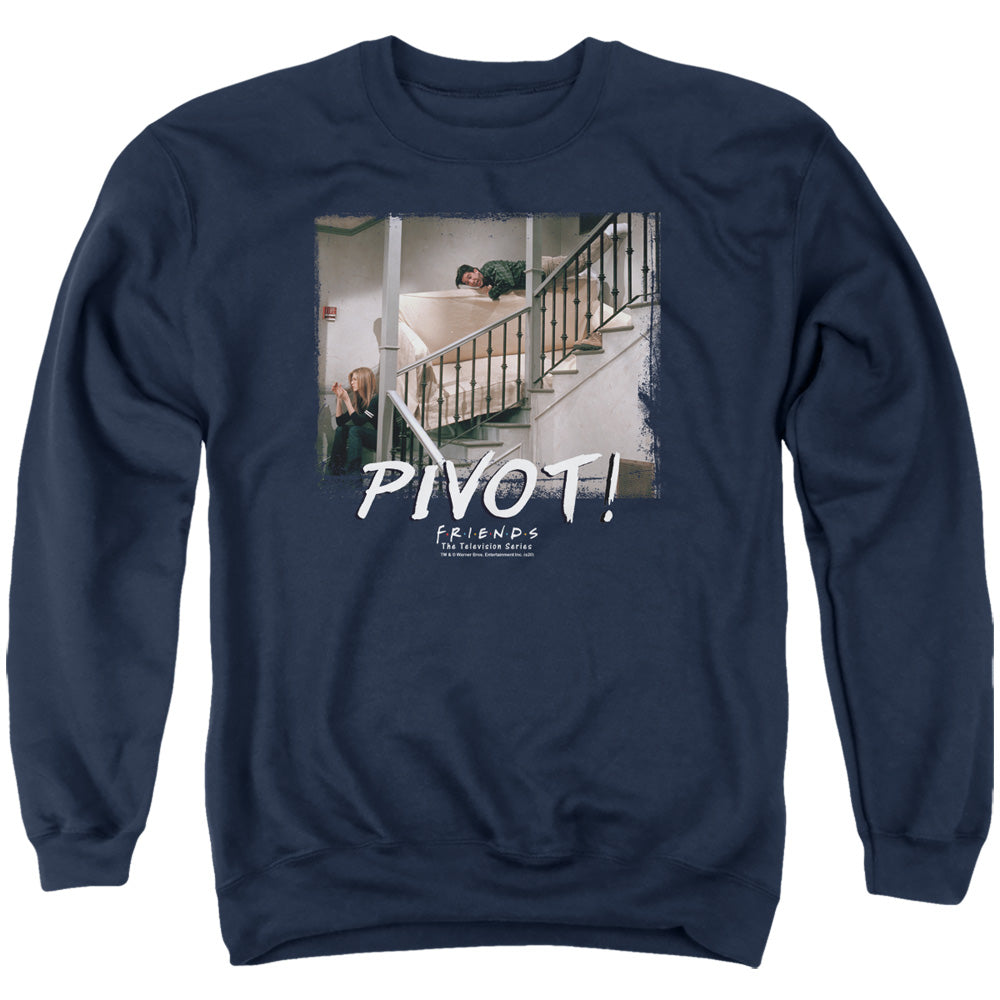 AN OFFCIALLY LICENSED FRIENDS PIVOT ADULT UNISEX CREWNECK SWEATSHIRT NAVY