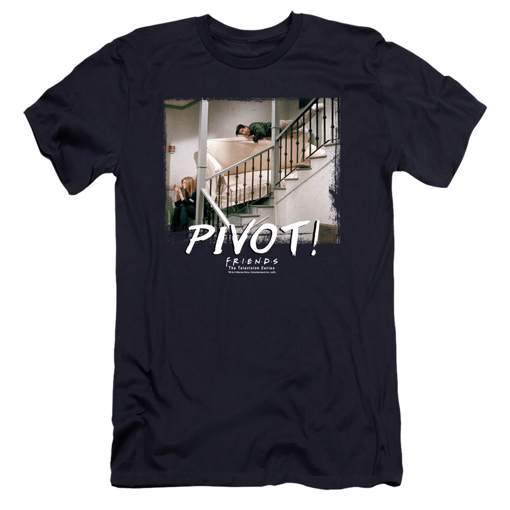AN OFFCIALLY LICENSED FRIENDS PIVOT MEN'S PREMIUM SLIM FIT T-SHIRT NAVY