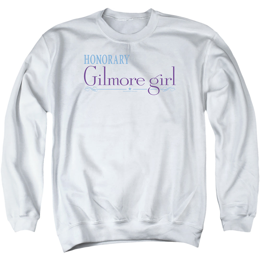 AN OFFCIALLY LICENSED GILMORE GIRLS HONORARY GILMORE GIRL ADULT UNISEX CREWNECK SWEATSHIRT WHITE