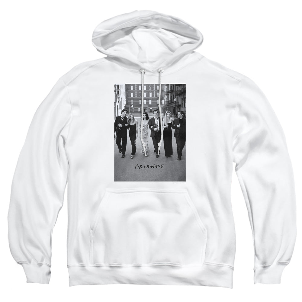 AN OFFCIALLY LICENSED FRIENDS WALK THE STREETS ADULT UNISEX PULLOVER HOODIE WHITE