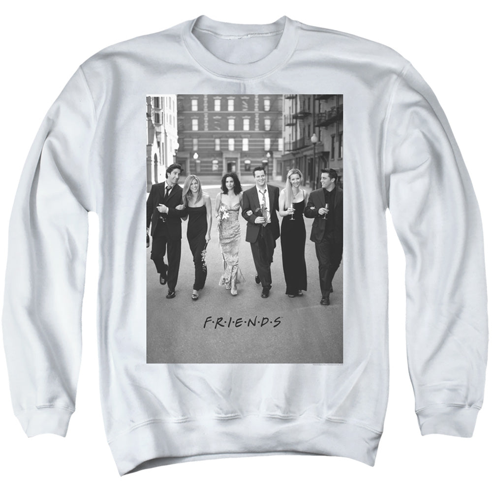AN OFFCIALLY LICENSED FRIENDS WALK THE STREETS ADULT UNISEX CREWNECK SWEATSHIRT WHITE