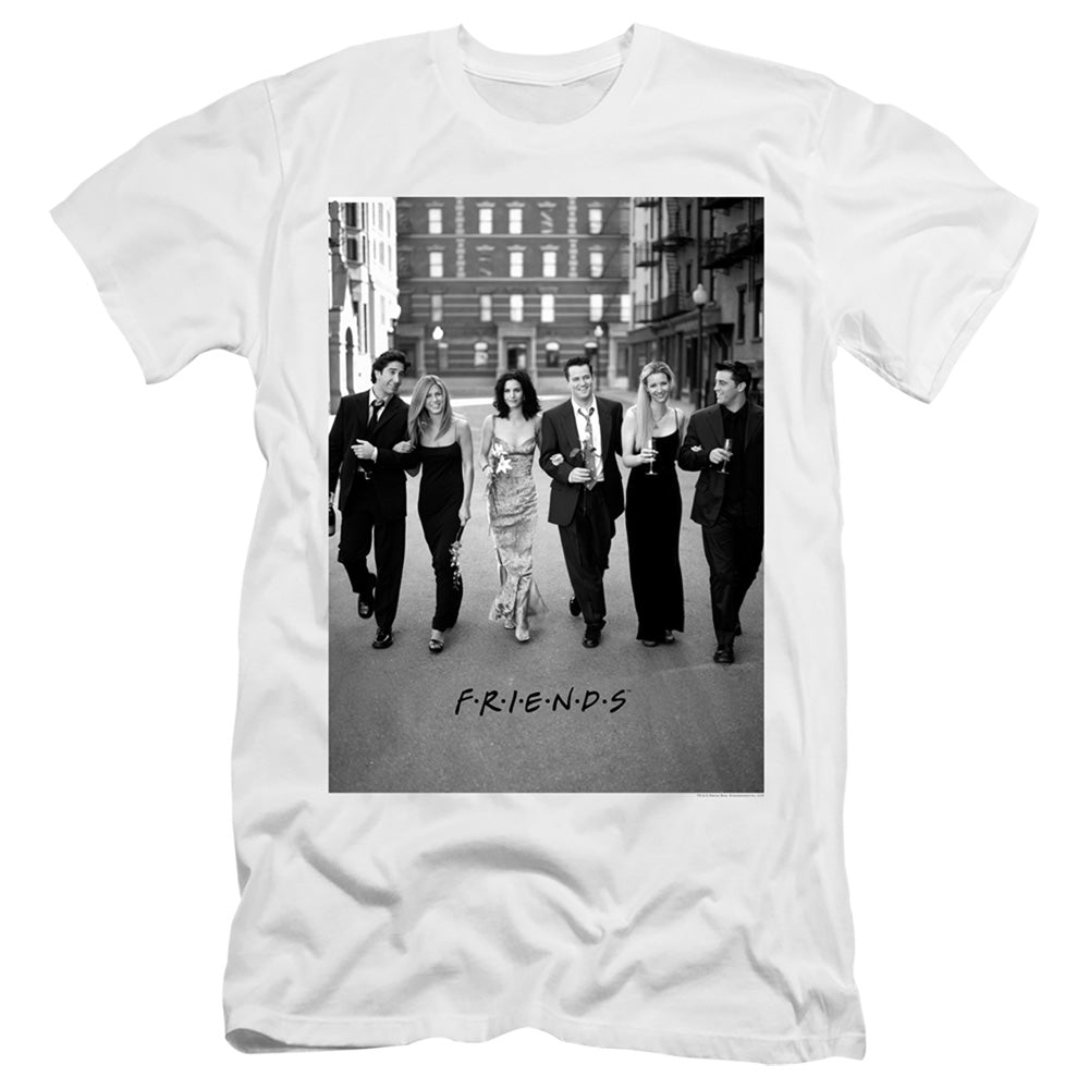AN OFFCIALLY LICENSED FRIENDS WALK THE STREETS MEN'S PREMIUM SLIM FIT T-SHIRT WHITE