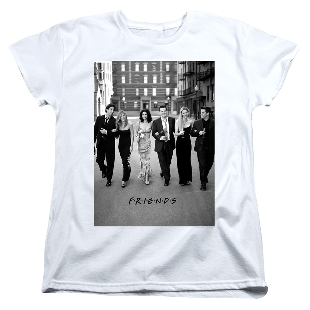 AN OFFCIALLY LICENSED FRIENDS WALK THE STREETS WOMEN'S REGULAR FIT T-SHIRT WHITE
