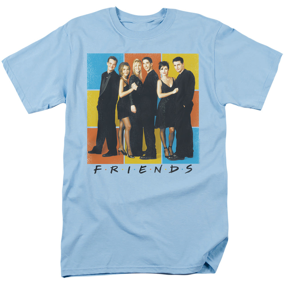 AN OFFCIALLY LICENSED FRIENDS COLOR BLOCK OF FRIENDS MEN'S REGULAR FIT T-SHIRT LIGHT BLUE