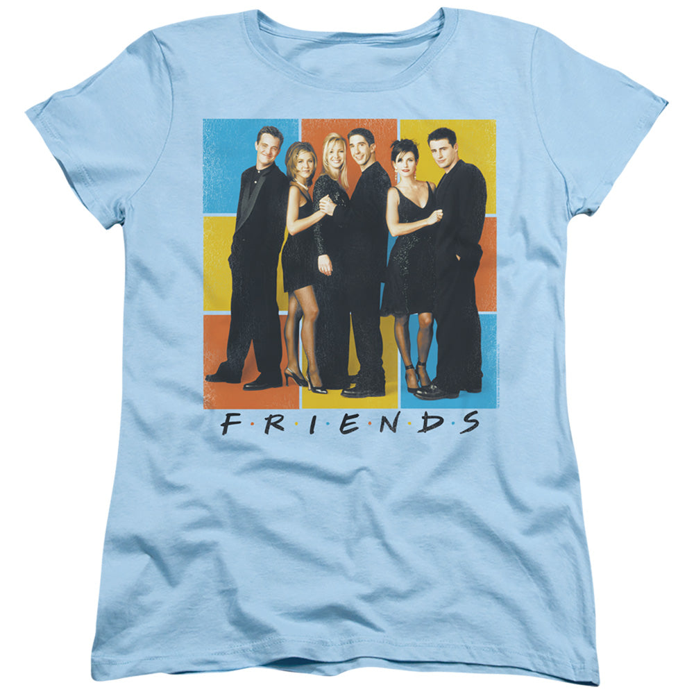 AN OFFCIALLY LICENSED FRIENDS COLOR BLOCK OF FRIENDS WOMEN'S REGULAR FIT T-SHIRT LIGHT BLUE