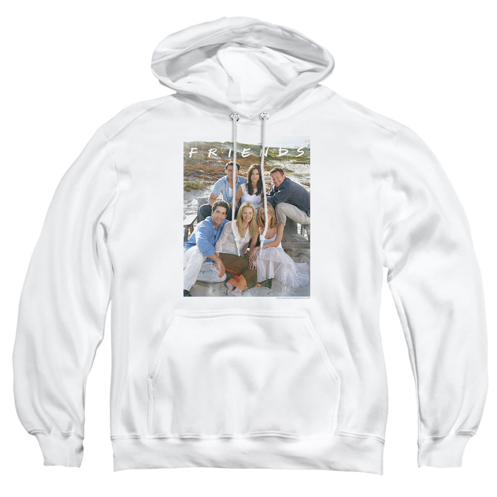 AN OFFCIALLY LICENSED FRIENDS LIFES A BEACH ADULT UNISEX PULLOVER HOODIE WHITE