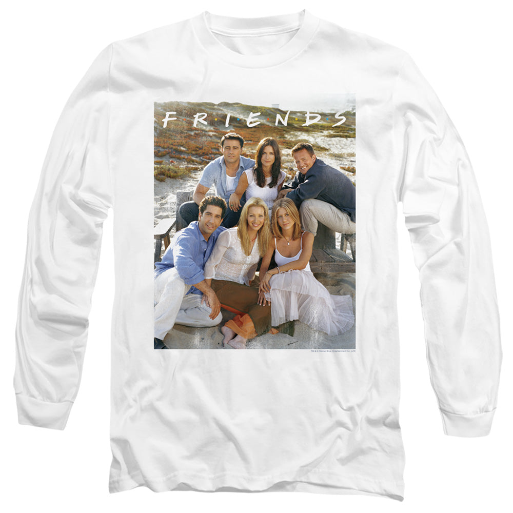 AN OFFCIALLY LICENSED FRIENDS LIFES A BEACH MEN'S LONG SLEEVE T-SHIRT WHITE
