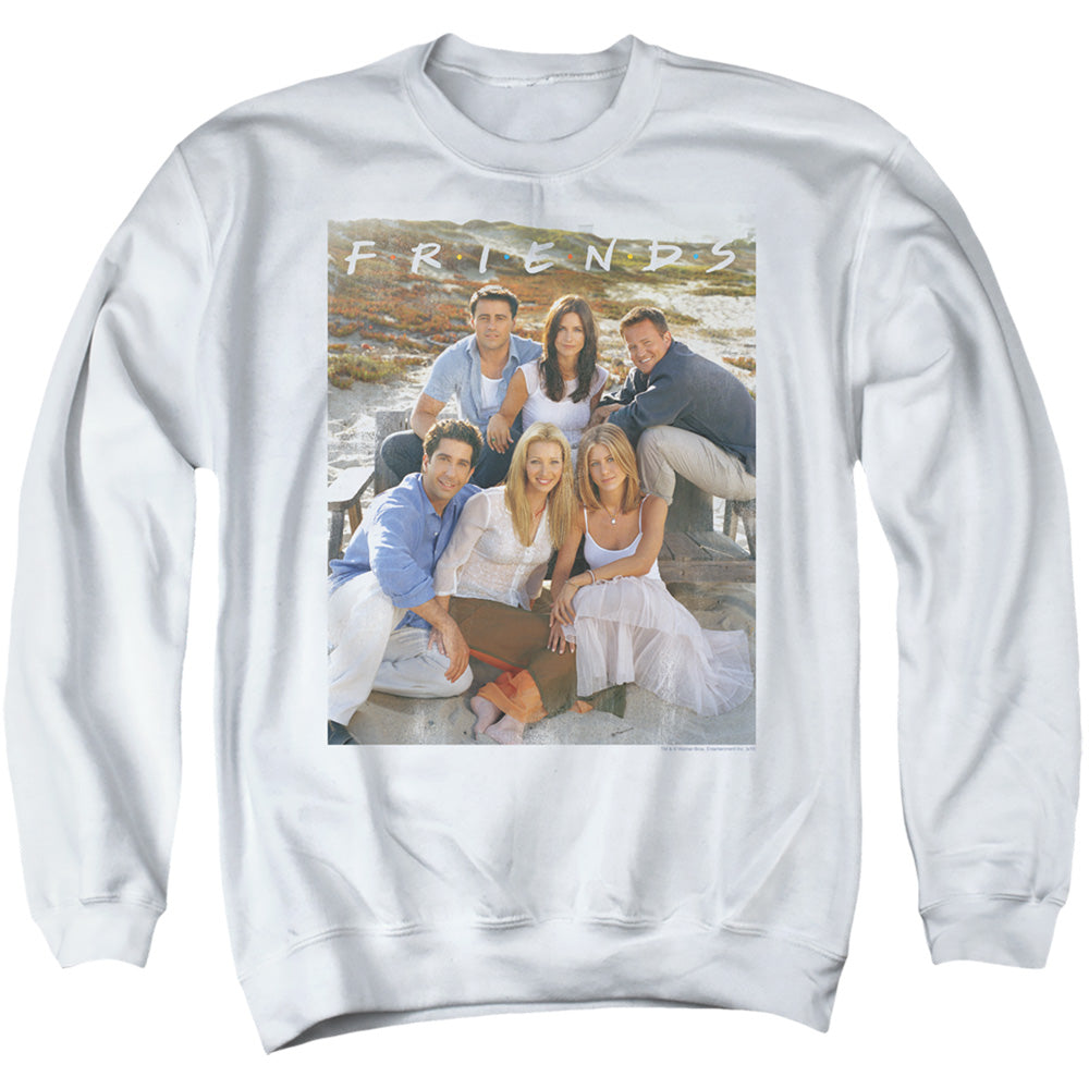 AN OFFCIALLY LICENSED FRIENDS LIFES A BEACH ADULT UNISEX CREWNECK SWEATSHIRT WHITE