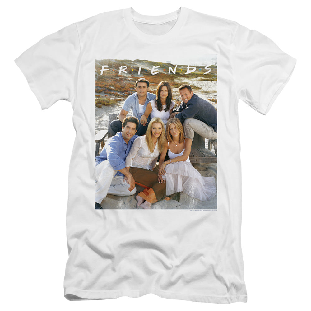 AN OFFCIALLY LICENSED FRIENDS LIFES A BEACH MEN'S PREMIUM SLIM FIT T-SHIRT WHITE