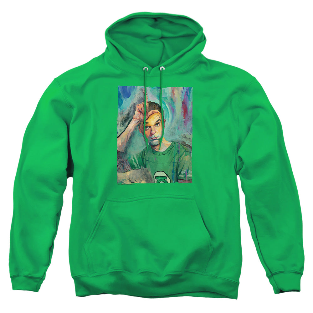 AN OFFCIALLY LICENSED BIG BANG THEORY SHELDON PAINTING ADULT UNISEX PULLOVER HOODIE KELLY GREEN