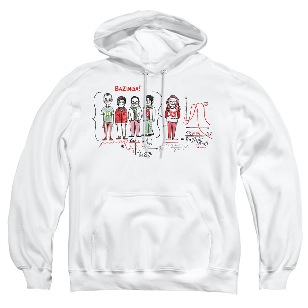 AN OFFCIALLY LICENSED BIG BANG THEORY BAZINGA EQUATION ADULT UNISEX PULLOVER HOODIE WHITE
