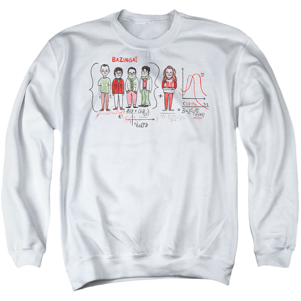 AN OFFCIALLY LICENSED BIG BANG THEORY BAZINGA EQUATION ADULT UNISEX CREWNECK SWEATSHIRT WHITE