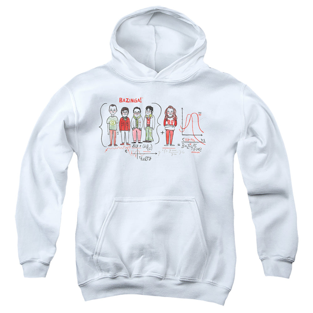 AN OFFCIALLY LICENSED BIG BANG THEORY BAZINGA EQUATION YOUTH HOODIE WHITE
