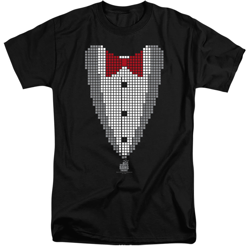 AN OFFCIALLY LICENSED BIG BANG THEORY PIXELATED TUX MEN'S TALL FIT T-SHIRT BLACK