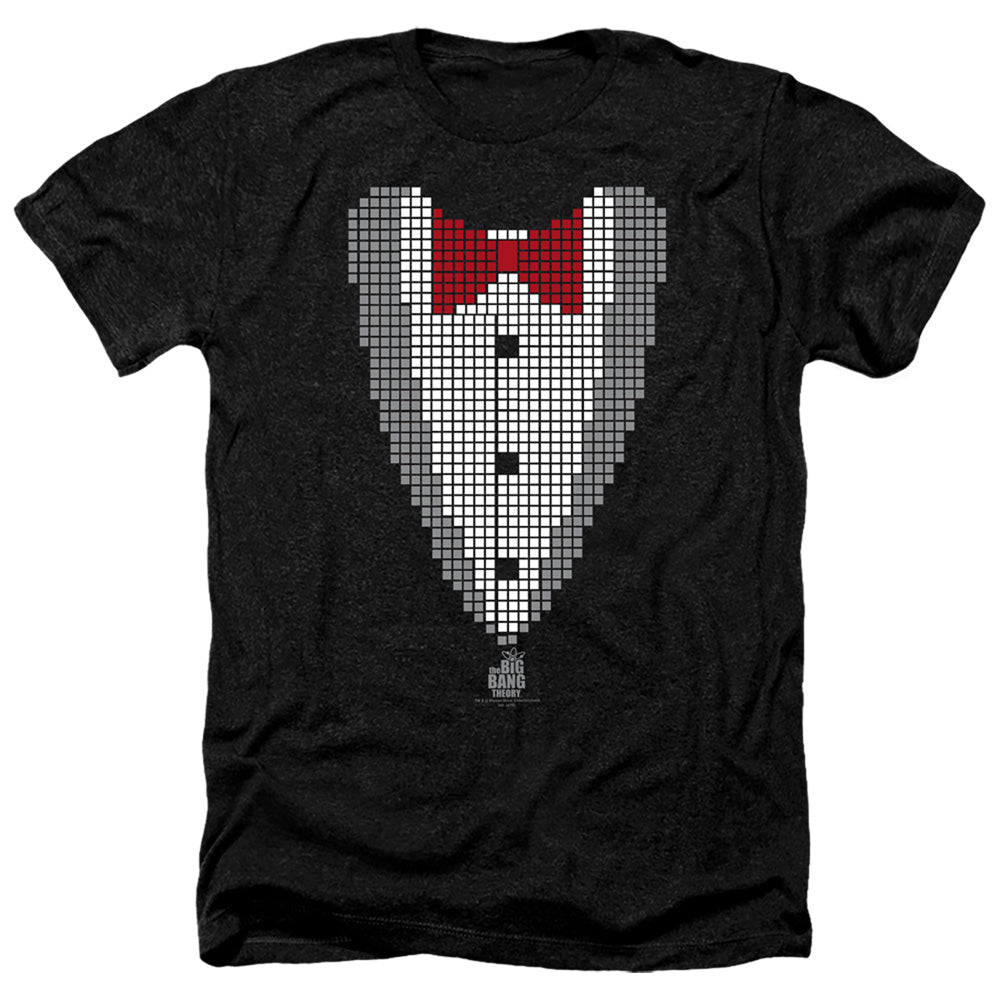 AN OFFCIALLY LICENSED BIG BANG THEORY PIXELATED TUX MEN'S HEATHER T-SHIRT CHARCOAL