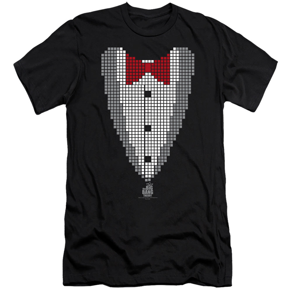 AN OFFCIALLY LICENSED BIG BANG THEORY PIXELATED TUX MEN'S PREMIUM SLIM FIT T-SHIRT BLACK