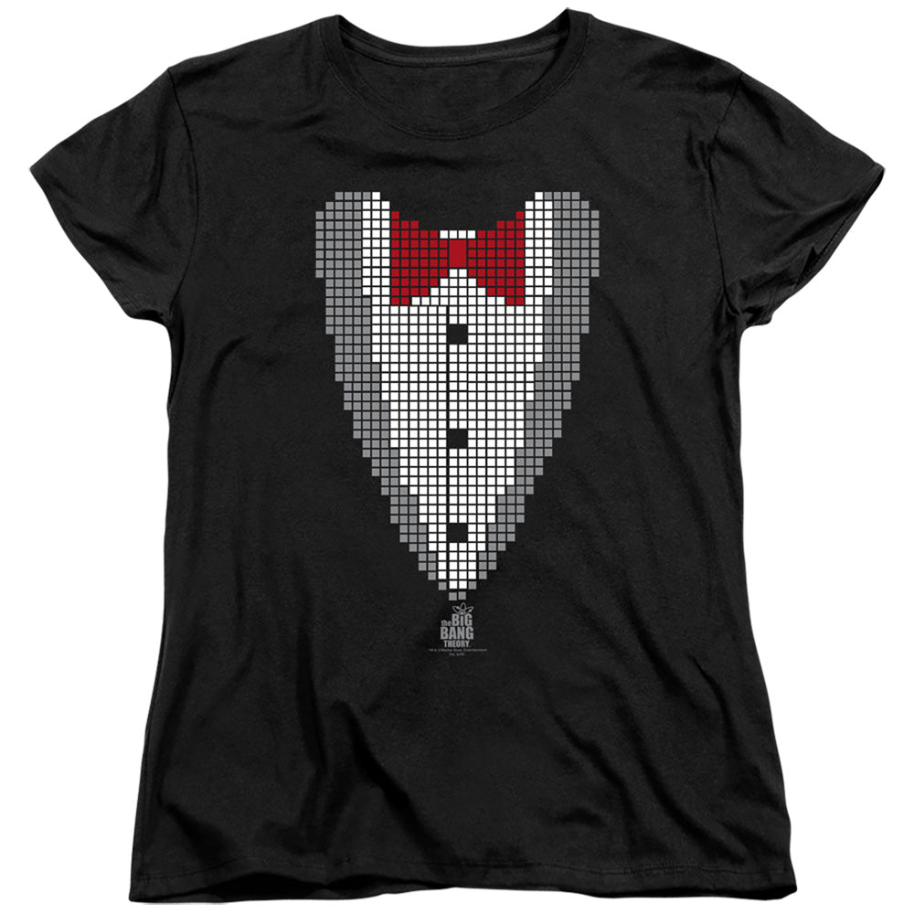 AN OFFCIALLY LICENSED BIG BANG THEORY PIXELATED TUX WOMEN'S REGULAR FIT T-SHIRT BLACK